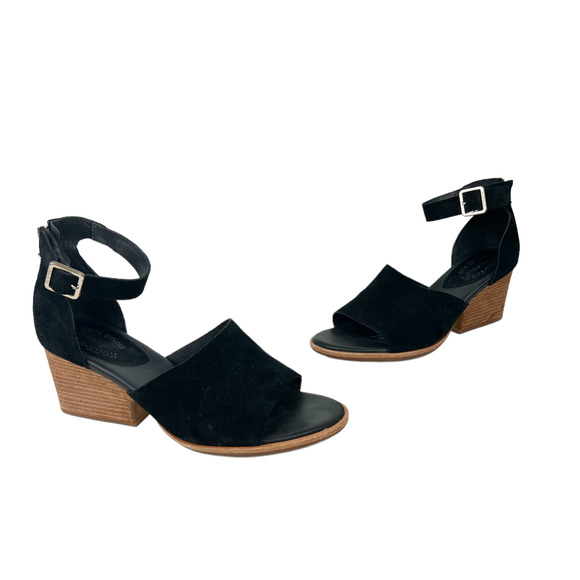 Kork-Ease Gazania Black Suede Sandals Ankle Strap Stacked Heel Back Zip Sz 11